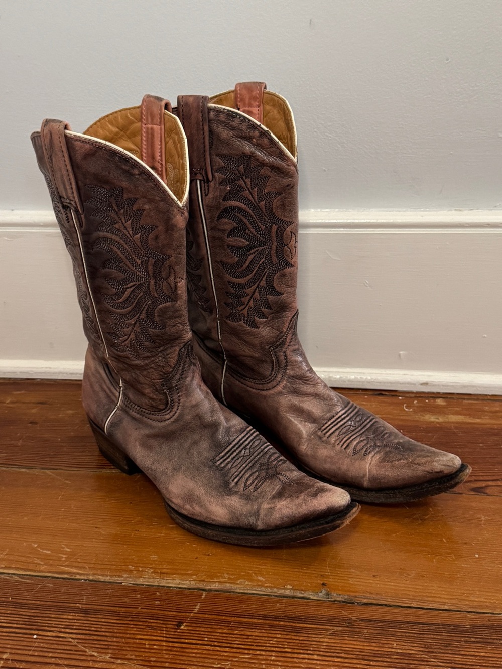 Stetson Brown Leather Distressed Embroidered Snip Toe Cowboy Western Boots W 7 - Picture 1 of 14
